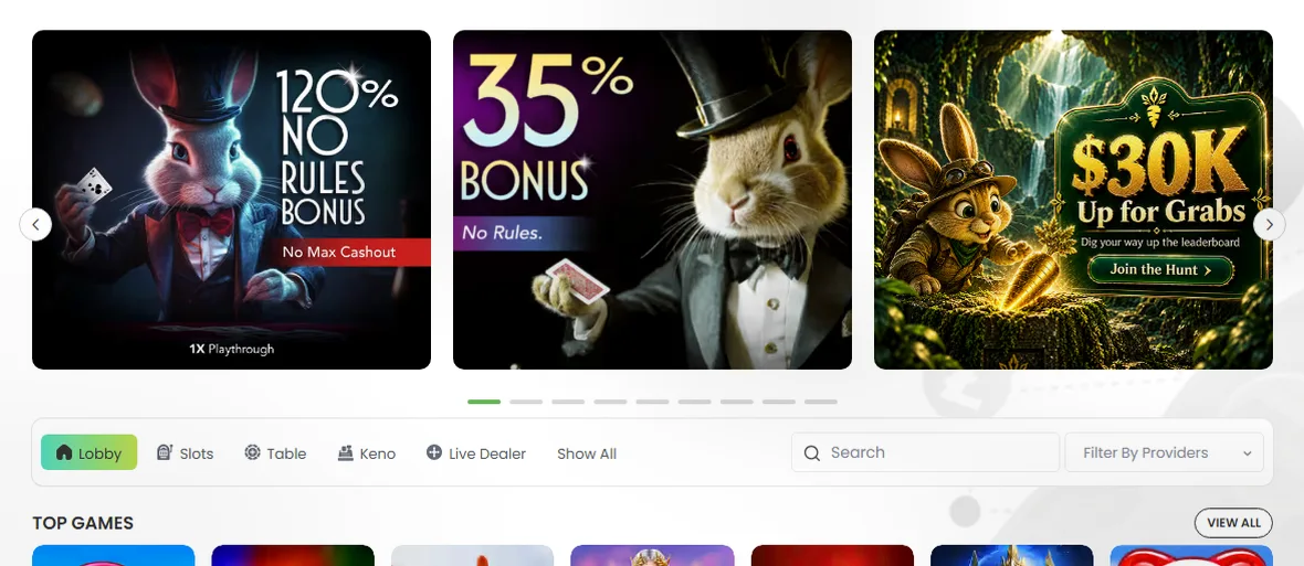 Slotbunny Casino — Up to £500 and 150 Free Spins across your first two deposits